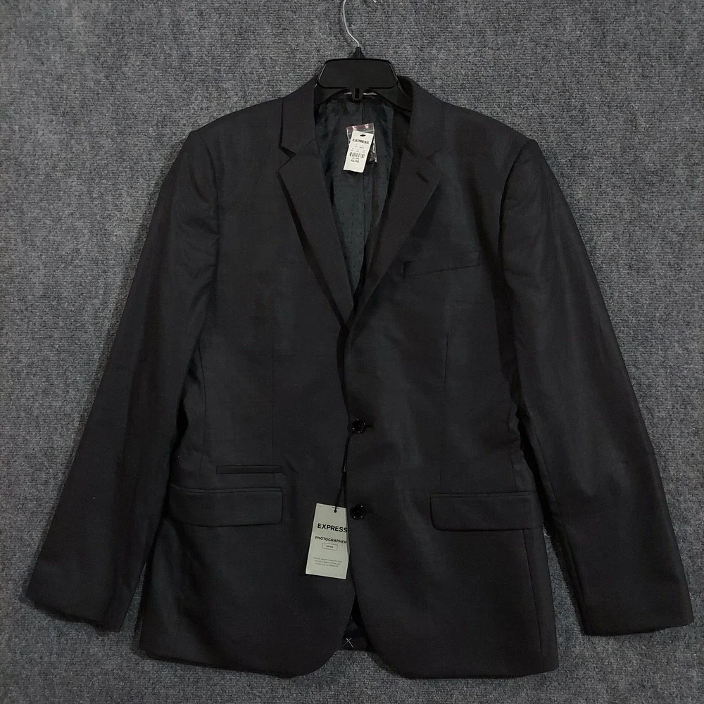 Express‎ Blazer Mens 42L Charcoal Photographer Fitted Wool Stretch Sport Coat